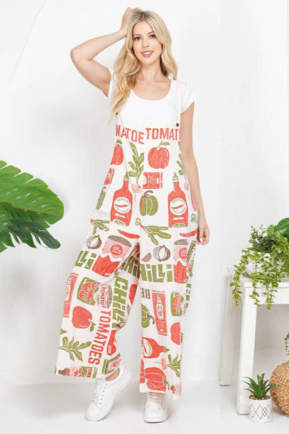Tomato Flour Sack Capri Wide Leg Overall - ivyandlavyboutique Kathmandu Imports