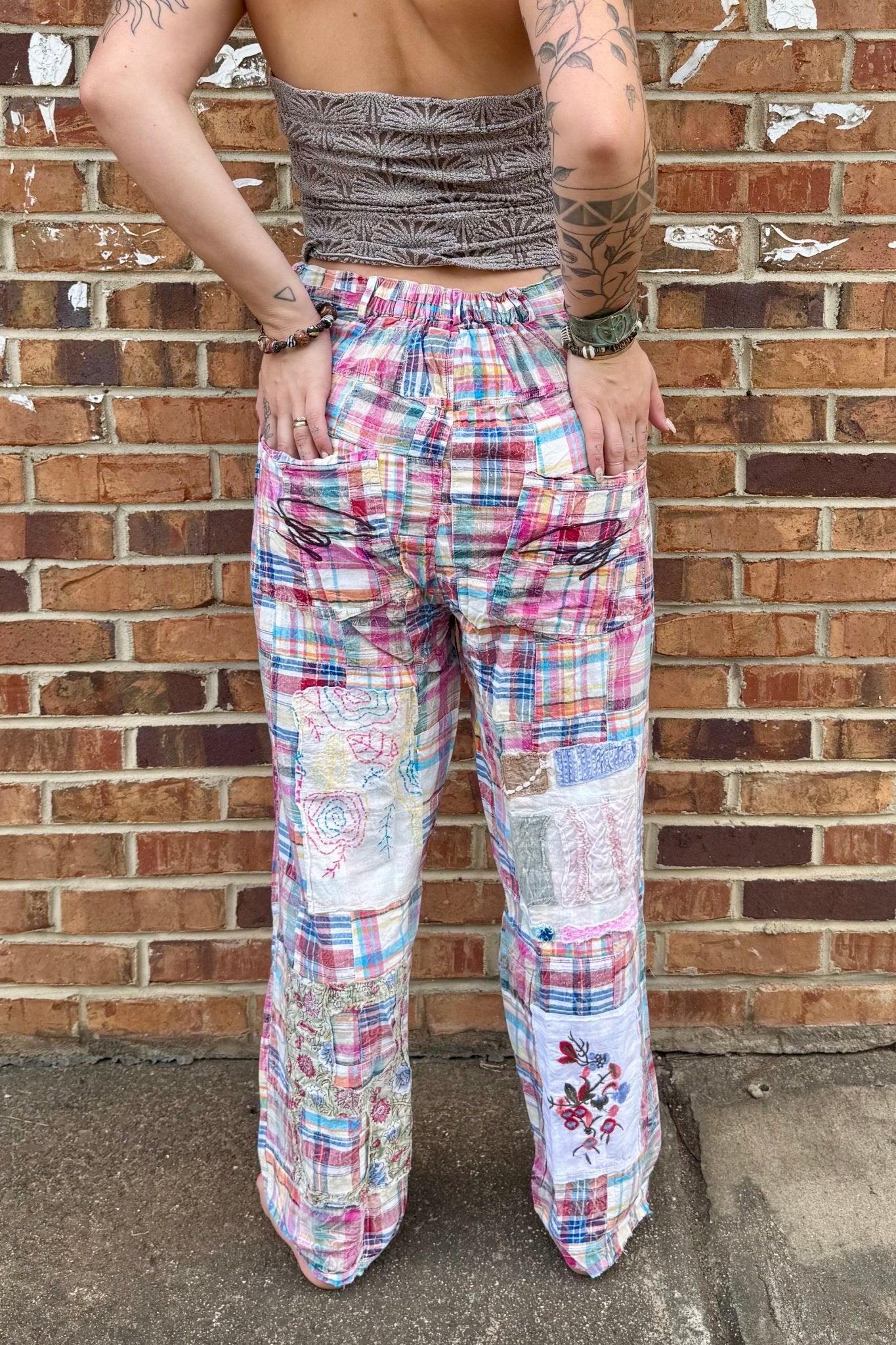Traveling On Pants in Blue/Pink Plaid - ivyandlavyboutique Jaded Gypsy