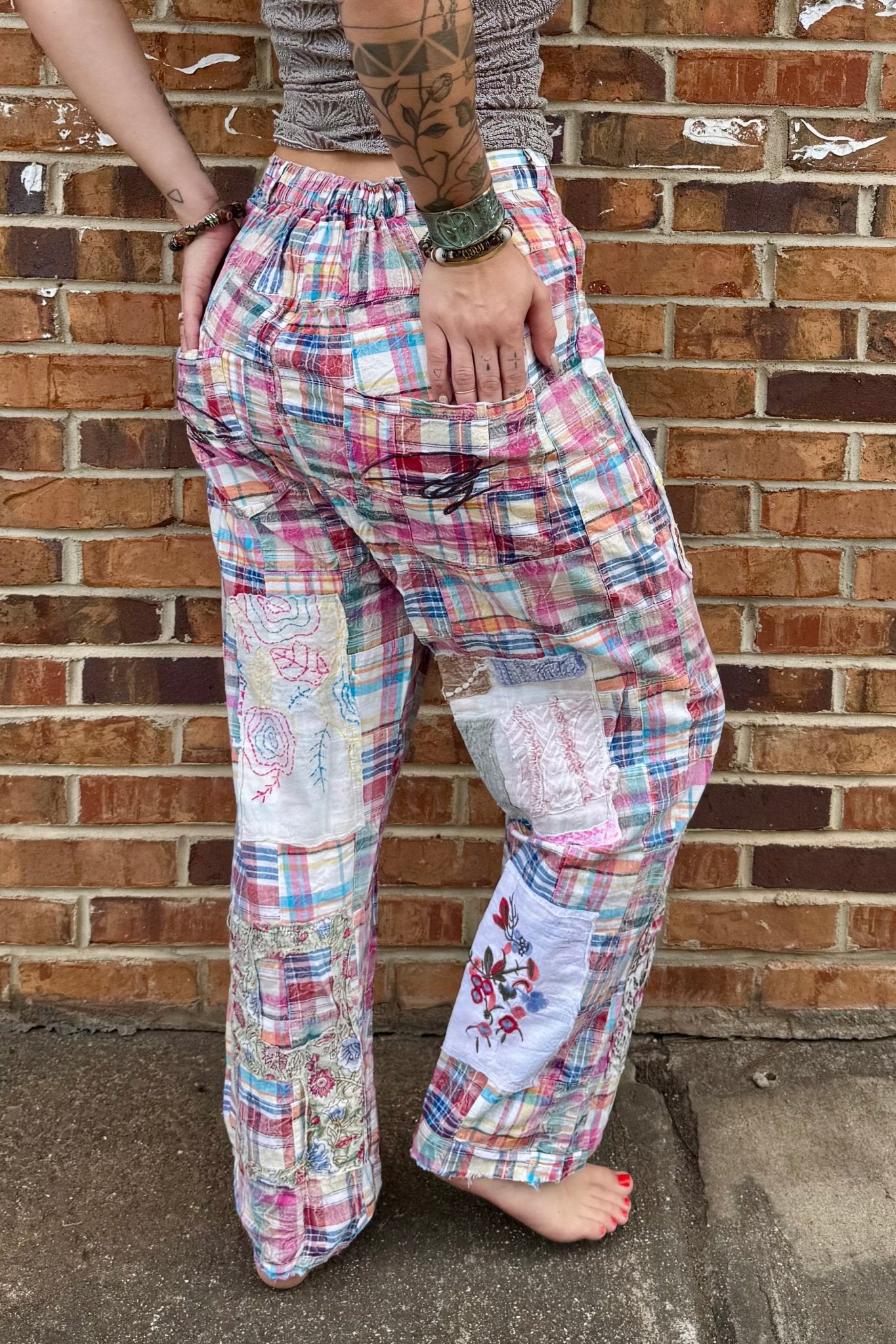 Traveling On Pants in Blue/Pink Plaid - ivyandlavyboutique Jaded Gypsy