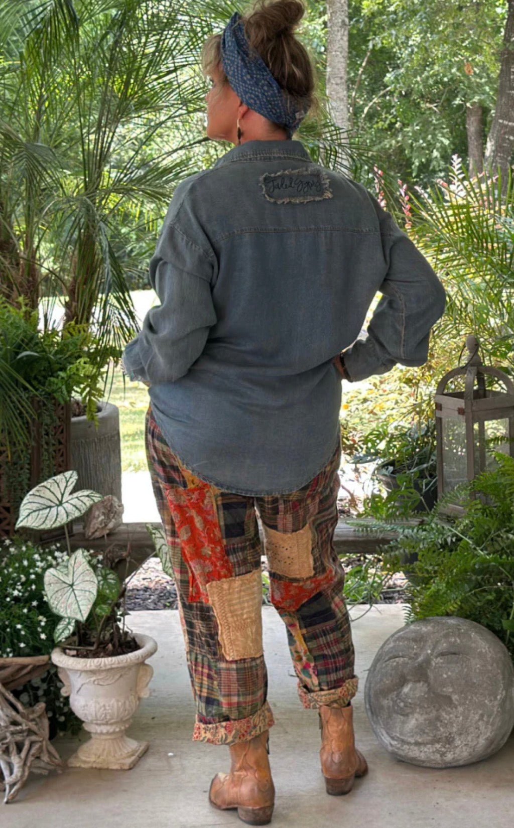 Traveling On Pants in Patch Winter Tones - ivyandlavyboutique Jaded Gypsy