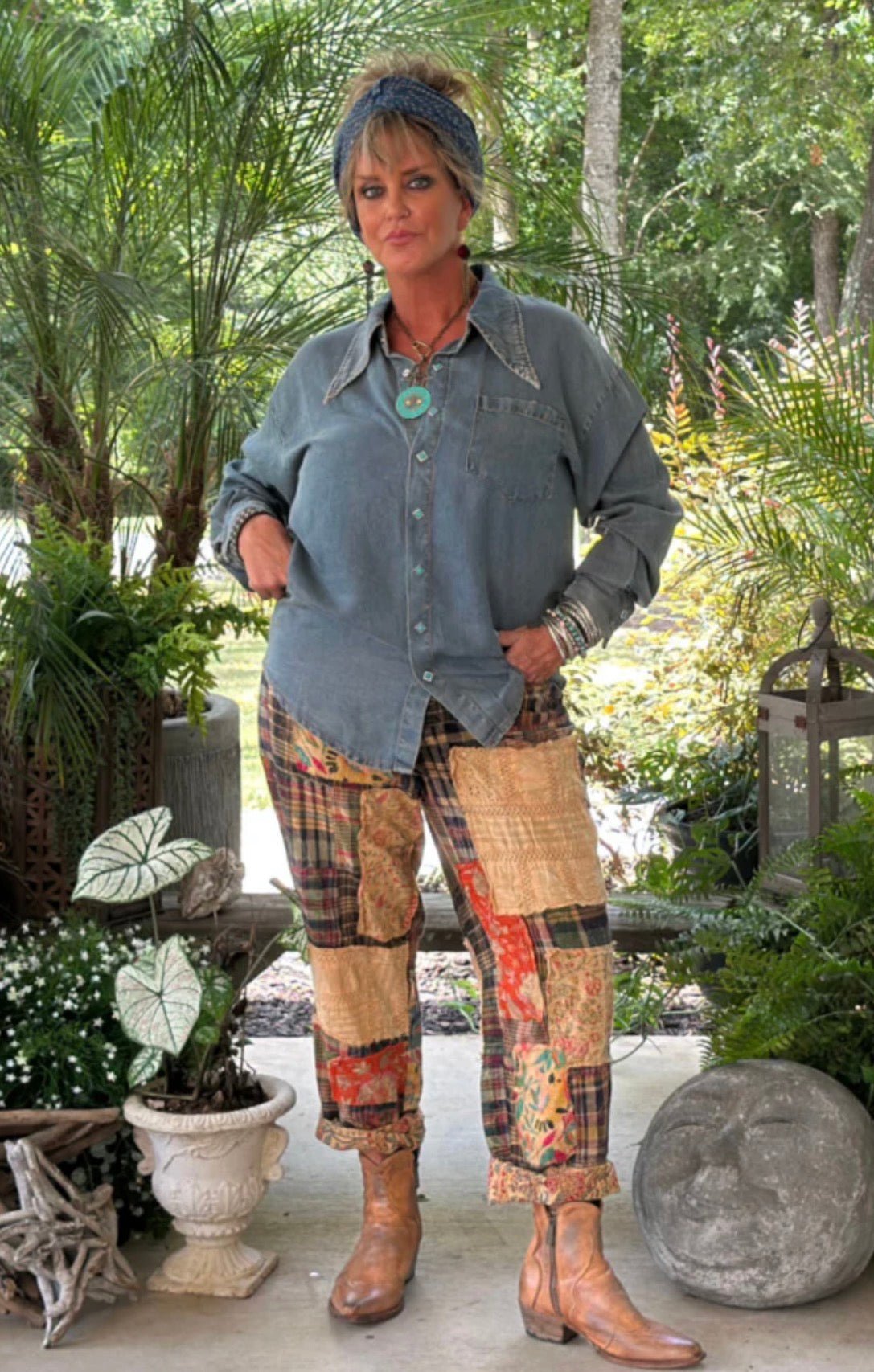 Traveling On Pants in Patch Winter Tones - ivyandlavyboutique Jaded Gypsy