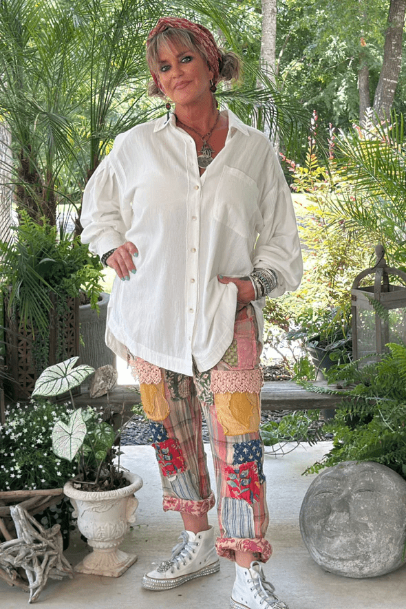 Traveling On Pants in Patched Up - ivyandlavyboutique Jaded Gypsy