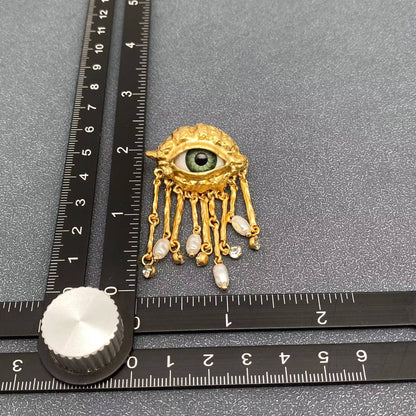 Turkey Evil Eye Pearl & CZ Metal Tassel Post Earrings - ivyandlavyboutique Mio Queena