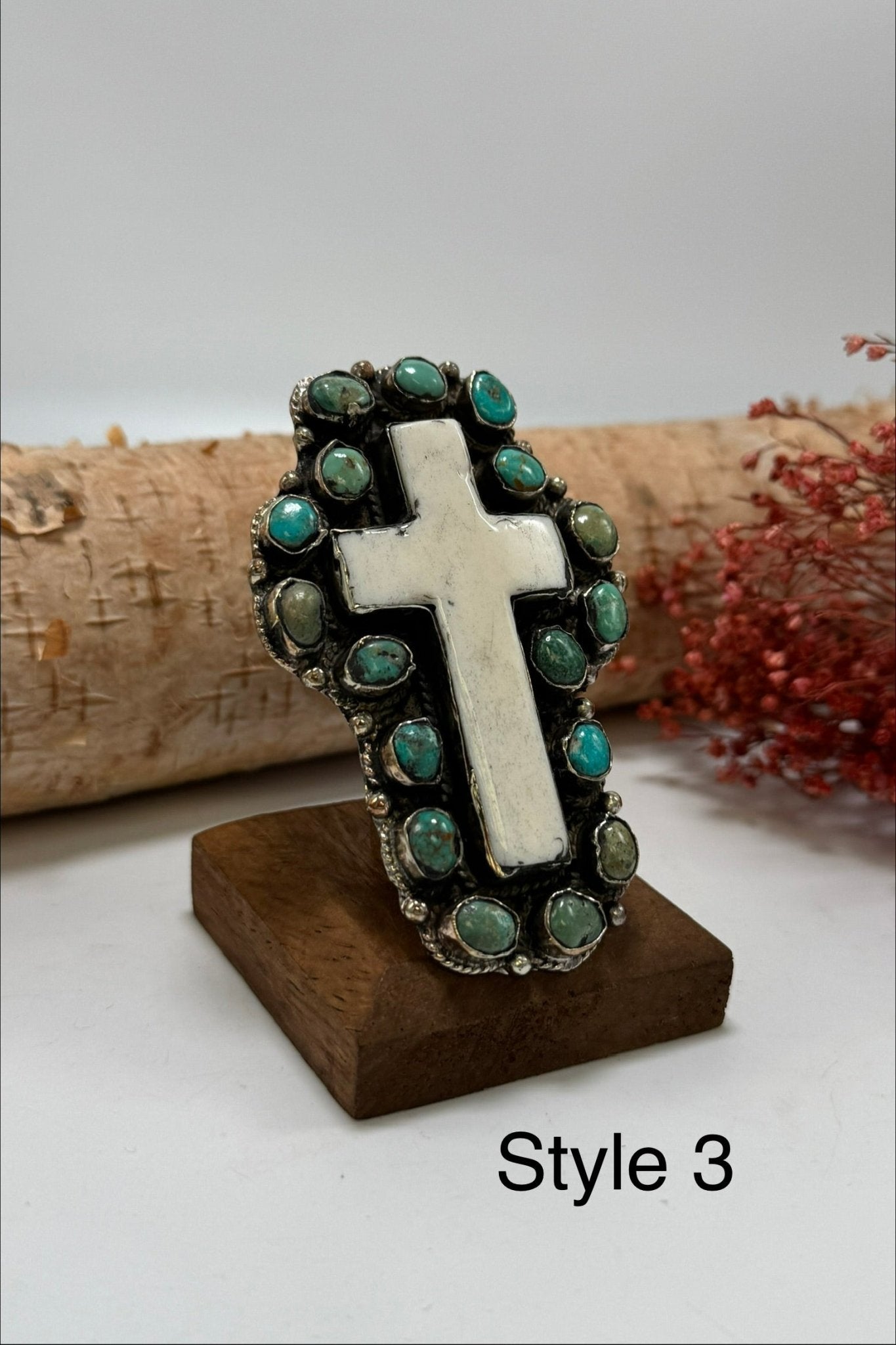 Turquoise & Bone Cross Ring - ivyandlavyboutique ivyandlavyboutique