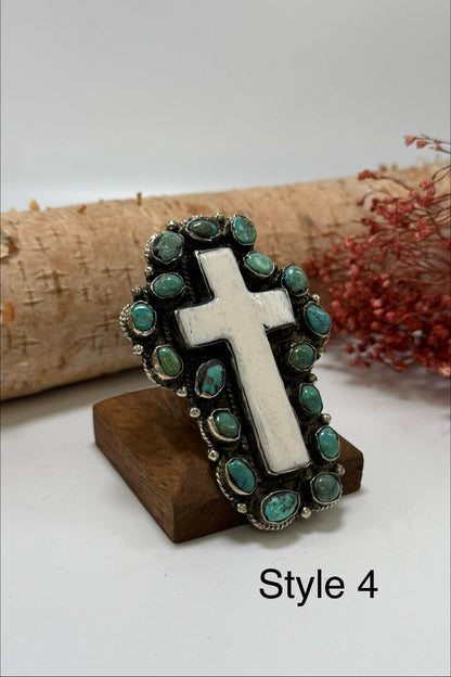 Turquoise & Bone Cross Ring - ivyandlavyboutique ivyandlavyboutique