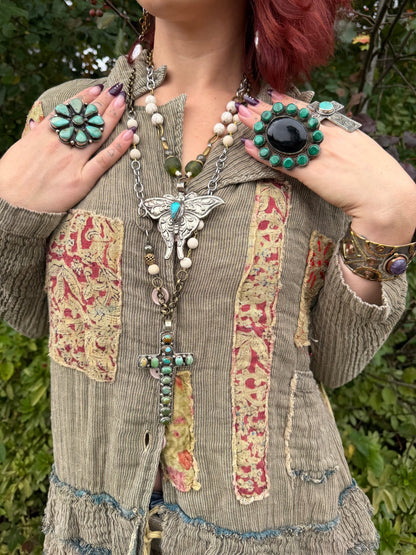 Turquoise Cross Statement Handmade Necklace - ivyandlavyboutique ivyandlavyboutique