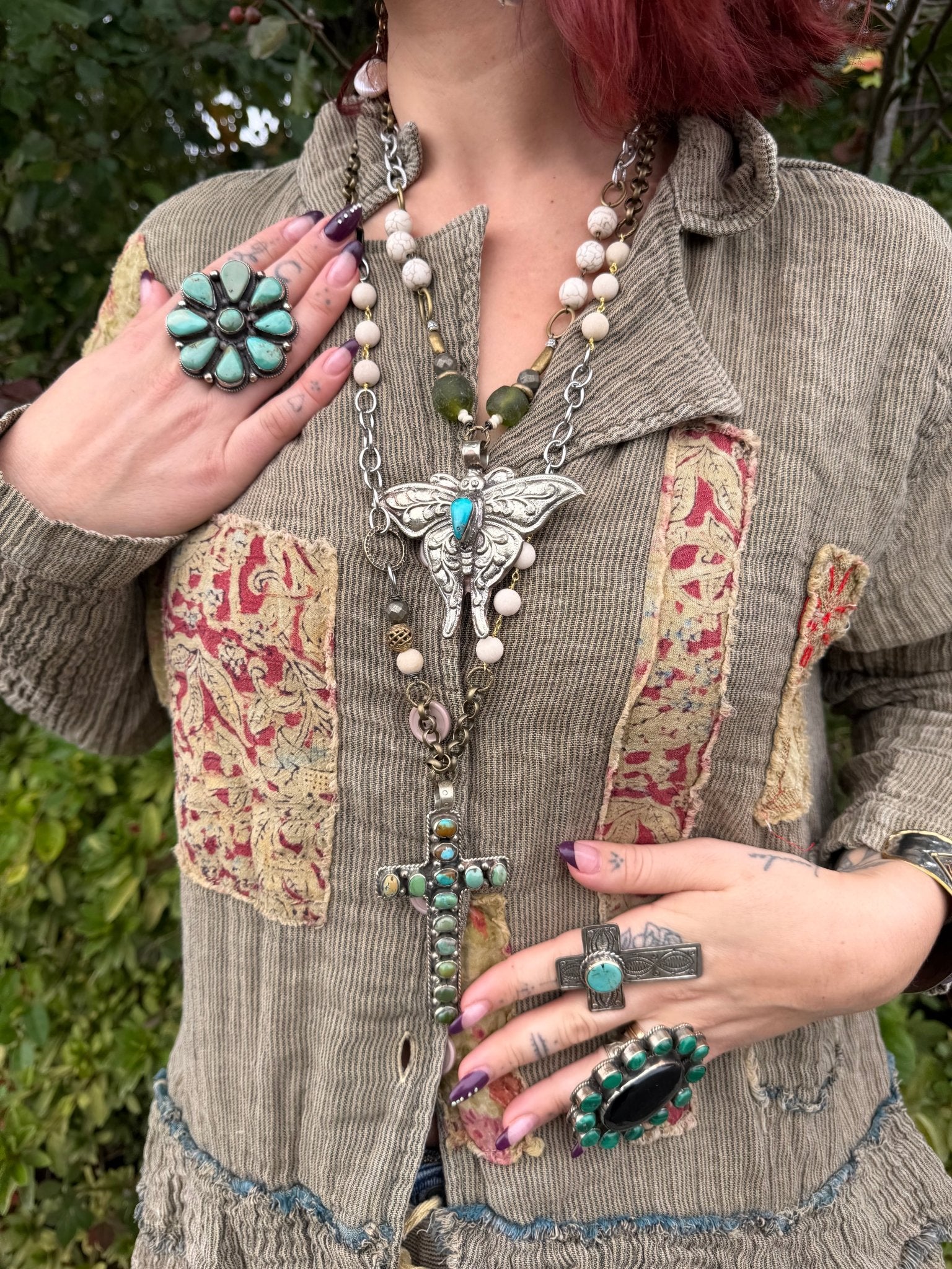 Turquoise Cross Statement Handmade Necklace - ivyandlavyboutique ivyandlavyboutique