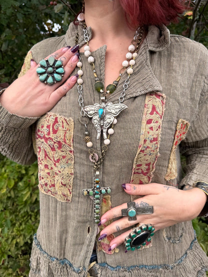 Turquoise Cross Statement Handmade Necklace - ivyandlavyboutique ivyandlavyboutique