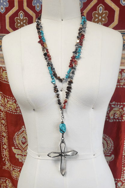 Turquoise & Crystal Cross Necklace - ivyandlavyboutique Spirit Lala