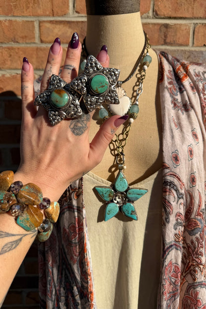 Turquoise Flower Drop Statement Necklace - ivyandlavyboutique ivyandlavyboutique