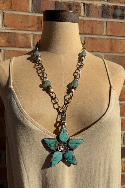 Turquoise Flower Drop Statement Necklace - ivyandlavyboutique ivyandlavyboutique