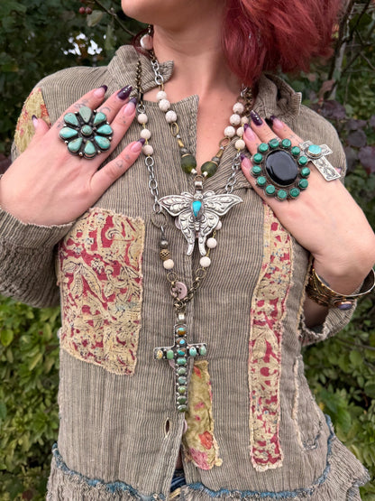 Turquoise flower pattern ring - ivyandlavyboutique ivyandlavyboutique