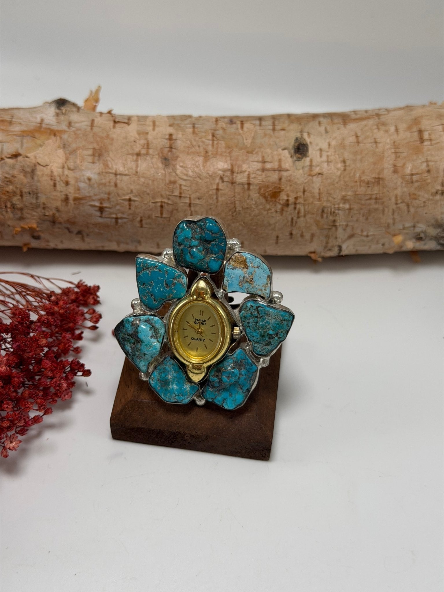 Turquoise & Gold Tick Tock Watch Ring 1 - ivyandlavyboutique ivyandlavyboutique