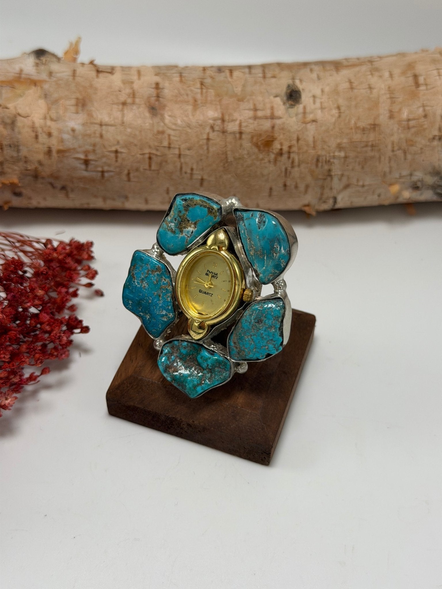 Turquoise & Gold Tick Tock Watch Ring 2 - ivyandlavyboutique ivyandlavyboutique