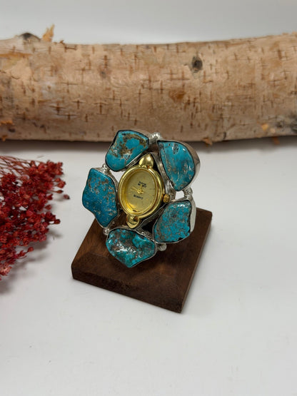 Turquoise & Gold Tick Tock Watch Ring 2 - ivyandlavyboutique ivyandlavyboutique