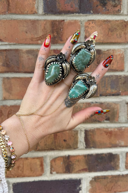 Turquoise Nugget Leaf & Flower Ring - Boho Wanderlust Boutique Boho Wanderlust Boutique