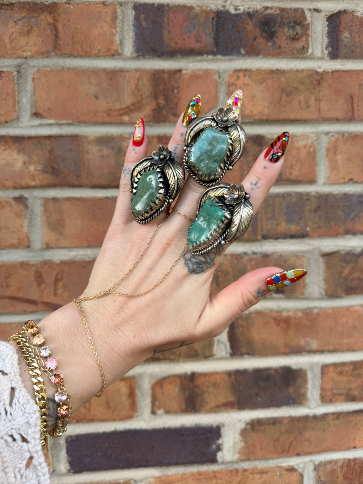 Turquoise Nugget Leaf & Flower Ring - Boho Wanderlust Boutique Boho Wanderlust Boutique