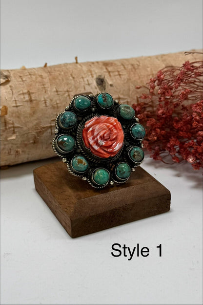 Turquoise with Orange Rose Ring - ivyandlavyboutique ivyandlavyboutique