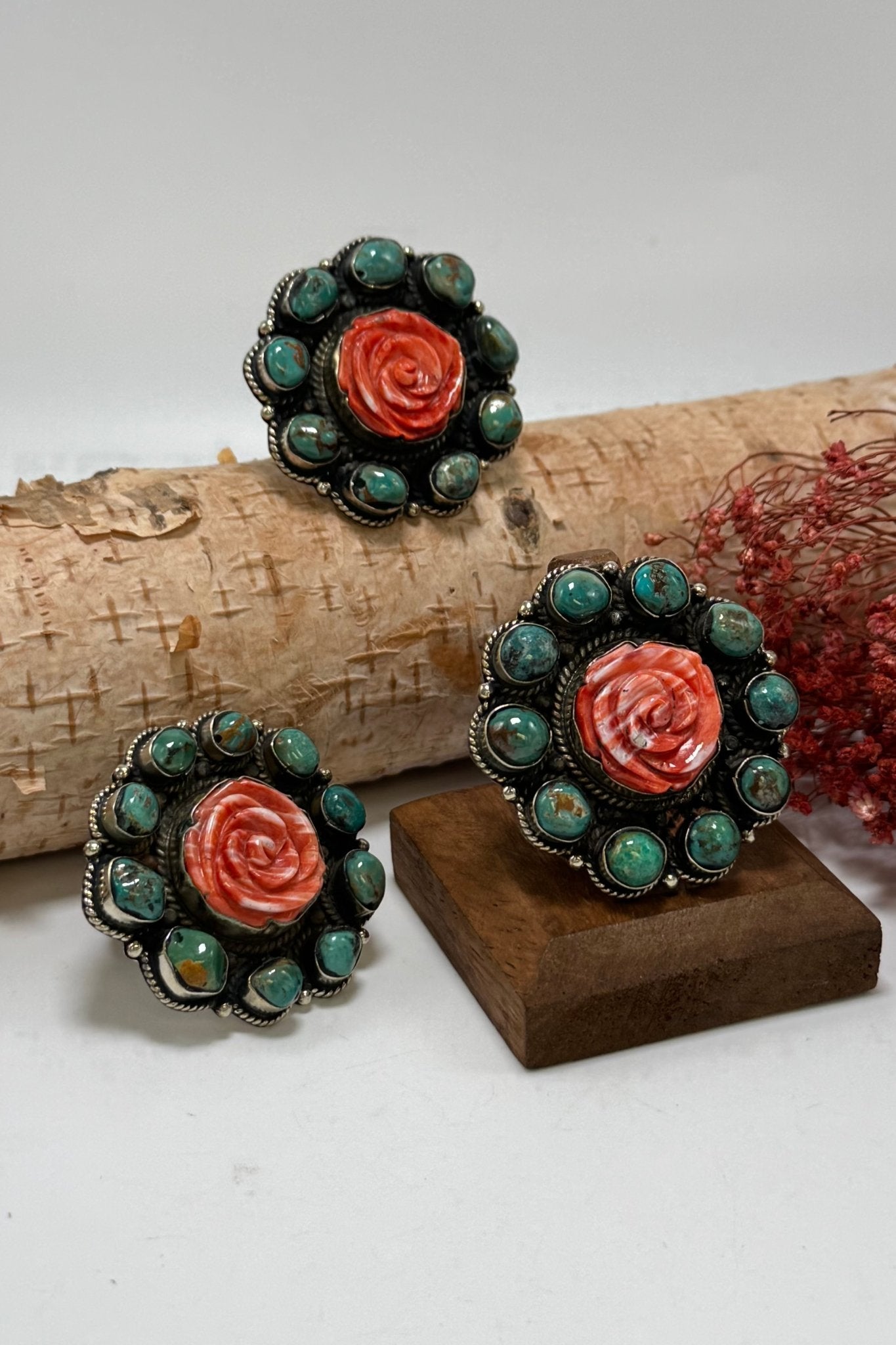 Turquoise with Orange Rose Ring - ivyandlavyboutique ivyandlavyboutique