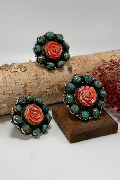 Turquoise with Orange Rose Ring - ivyandlavyboutique ivyandlavyboutique