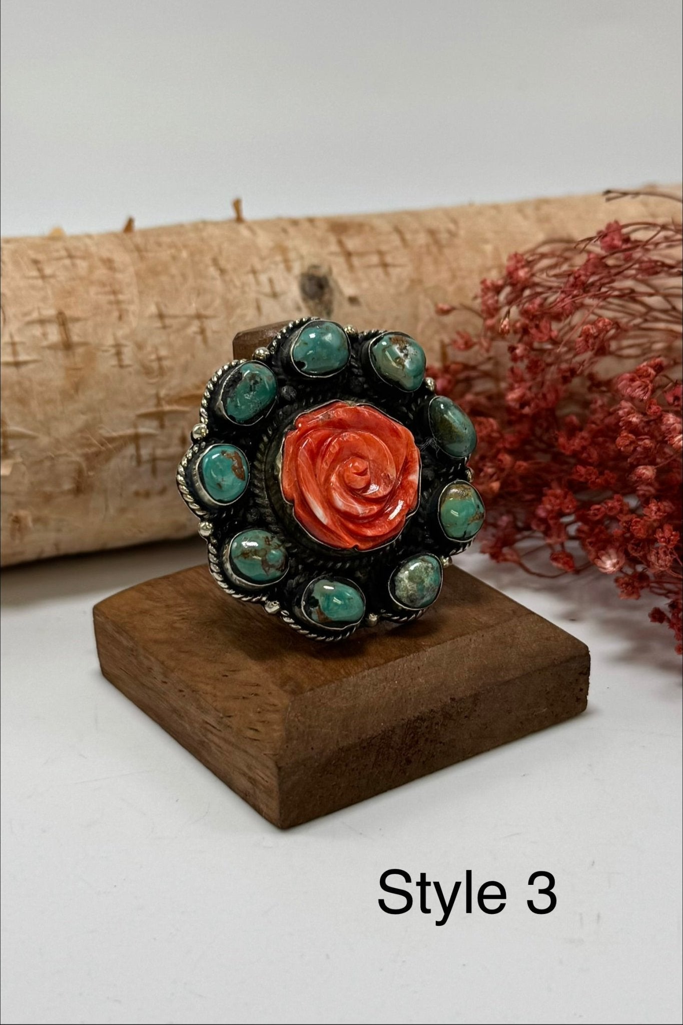 Turquoise with Orange Rose Ring - ivyandlavyboutique ivyandlavyboutique