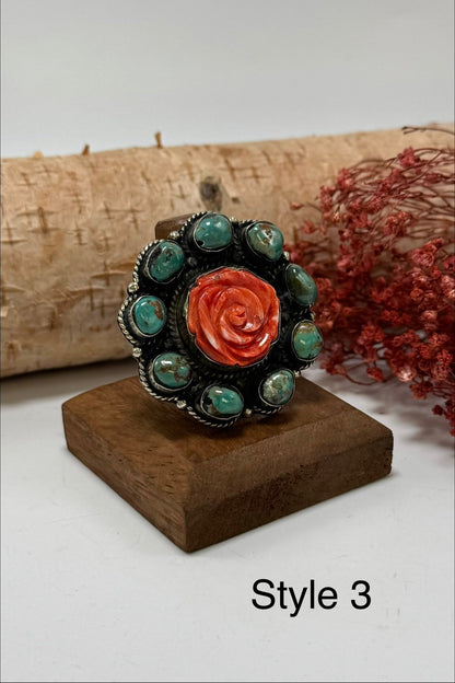 Turquoise with Orange Rose Ring - ivyandlavyboutique ivyandlavyboutique