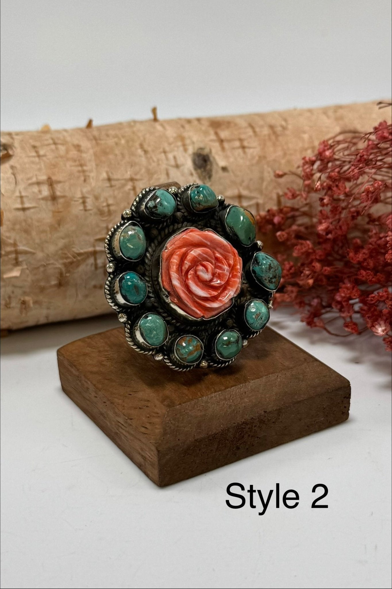 Turquoise with Orange Rose Ring - ivyandlavyboutique ivyandlavyboutique