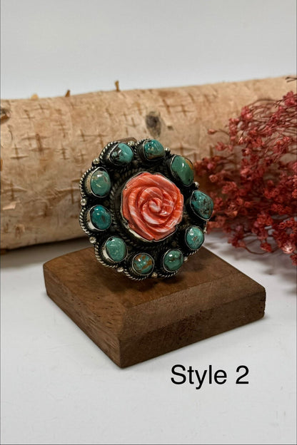 Turquoise with Orange Rose Ring - ivyandlavyboutique ivyandlavyboutique