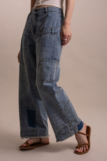 Upcyling Inspired Wide Leg Denim Pant - ivyandlavyboutique Blue Velvet