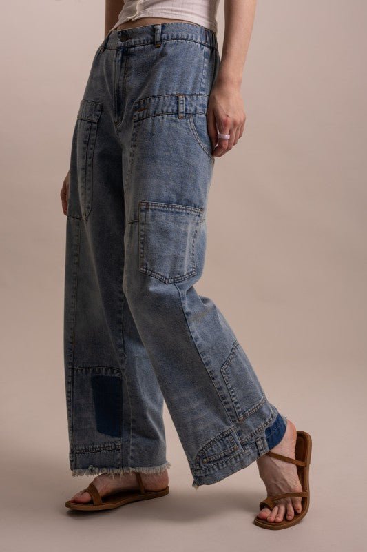 Upcyling Inspired Wide Leg Denim Pant - ivyandlavyboutique Blue Velvet