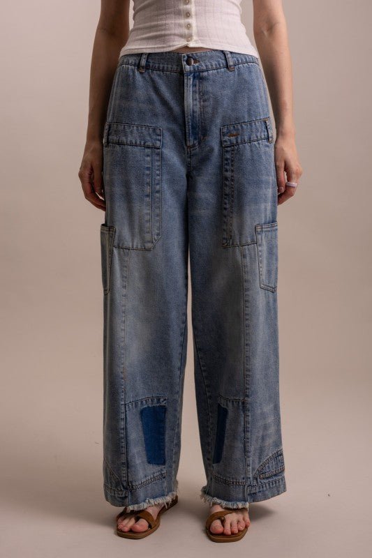 Upcyling Inspired Wide Leg Denim Pant - ivyandlavyboutique Blue Velvet