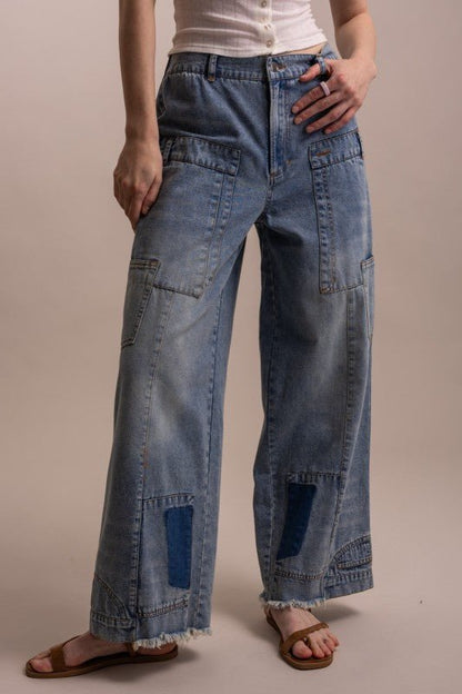 Upcyling Inspired Wide Leg Denim Pant - ivyandlavyboutique Blue Velvet