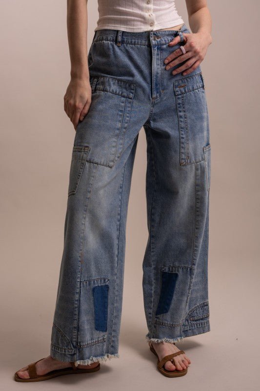 Upcyling Inspired Wide Leg Denim Pant - ivyandlavyboutique Blue Velvet