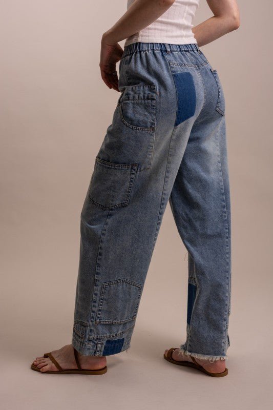 Upcyling Inspired Wide Leg Denim Pant - ivyandlavyboutique Blue Velvet