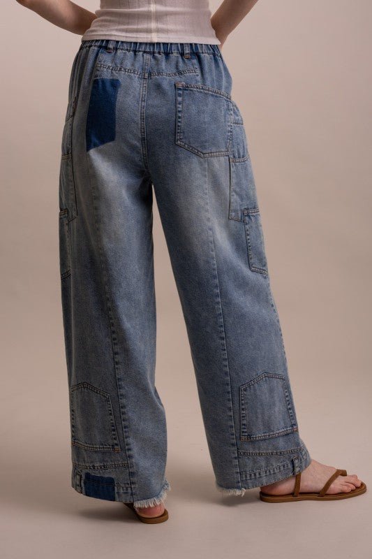 Upcyling Inspired Wide Leg Denim Pant - ivyandlavyboutique Blue Velvet