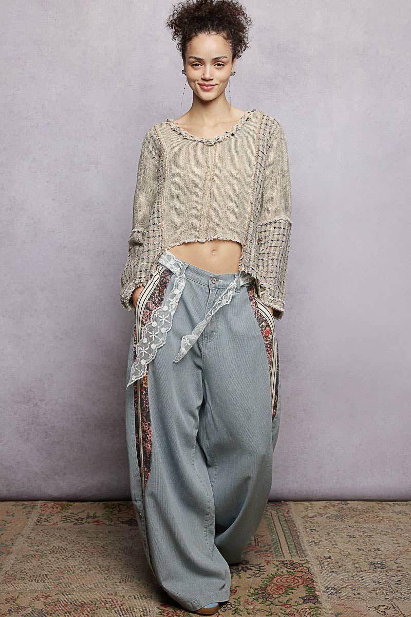 V - Neck High - Low Cut Outseam Raw Edge Linen Top - ivyandlavyboutique Pol Clothing
