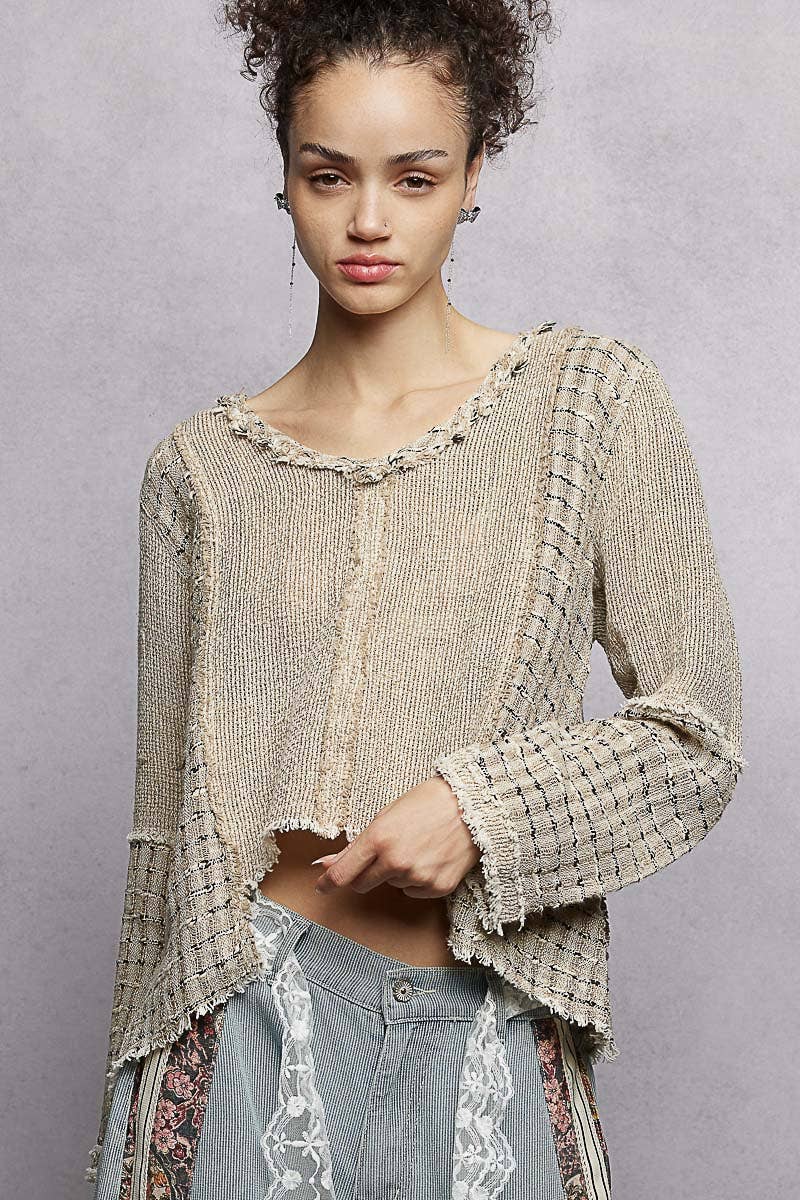 V - Neck High - Low Cut Outseam Raw Edge Linen Top - ivyandlavyboutique Pol Clothing