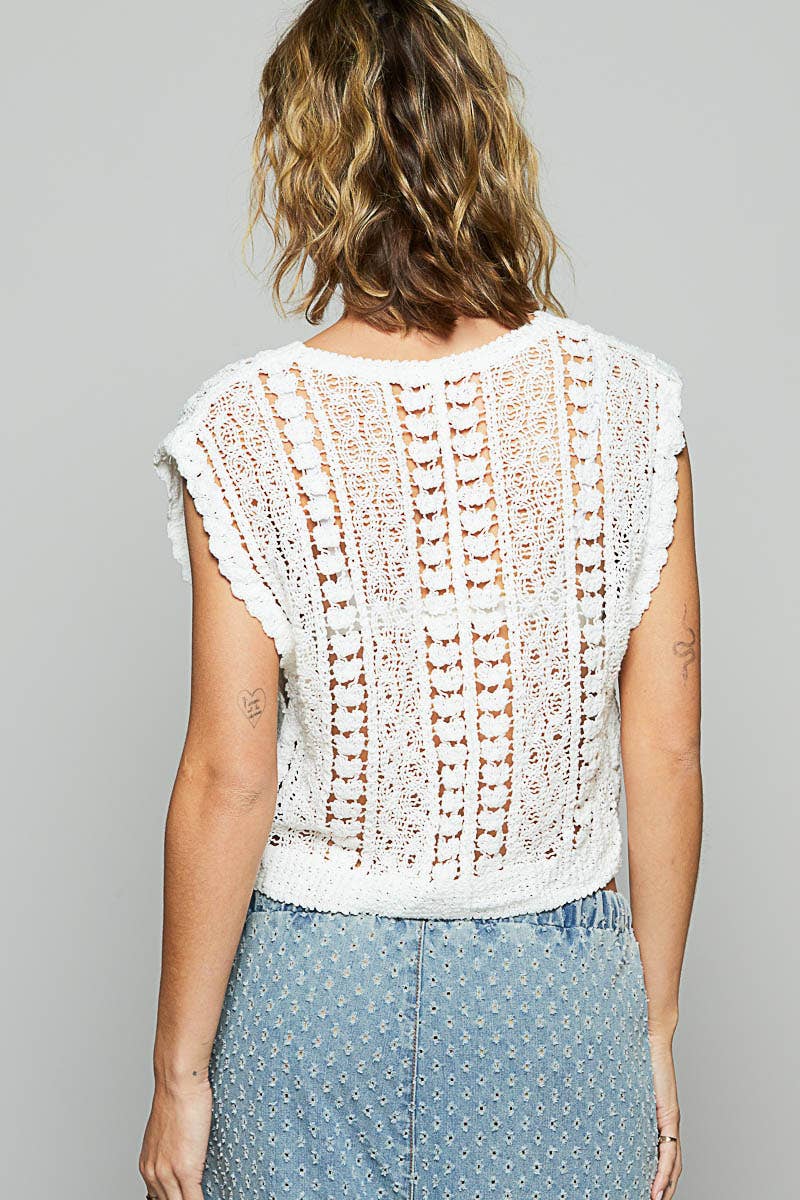 V - neck sleeveless solid crochet top - ivyandlavyboutique Pol Clothing