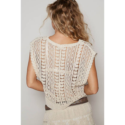 V - neck sleeveless solid crochet top - ivyandlavyboutique Pol Clothing
