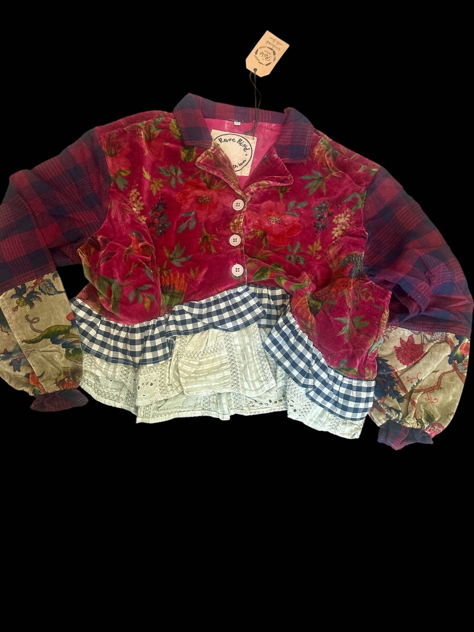 Velvet Check One Size Jacket - ivyandlavyboutique A Rare Bird Shop