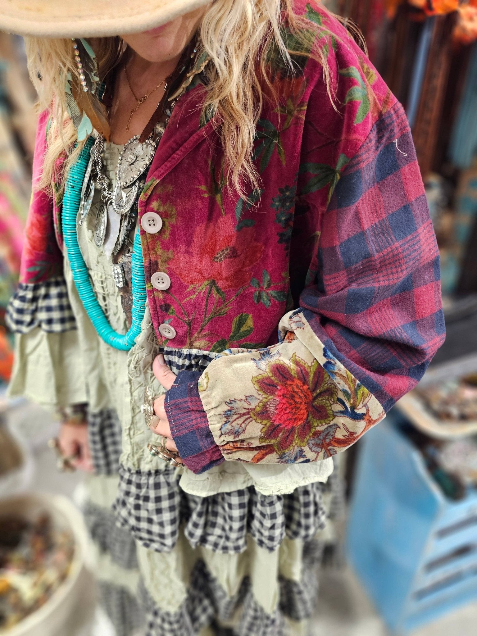 Velvet Check One Size Jacket - ivyandlavyboutique A Rare Bird Shop