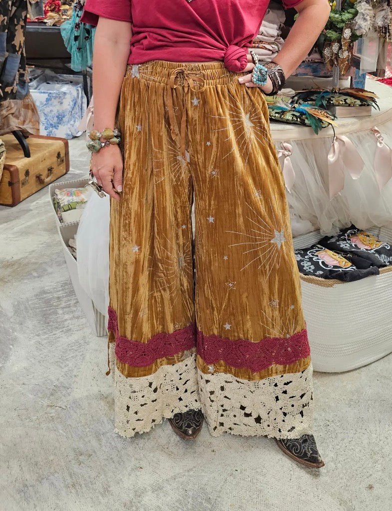 Velvet Gold Pantaloons - ivyandlavyboutique A Rare Bird Shop