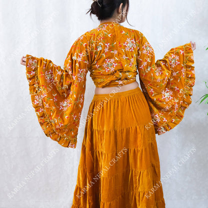 Velvet Hand Embroidered Wrap Top - ivyandlavyboutique Karma Nepal Crafts
