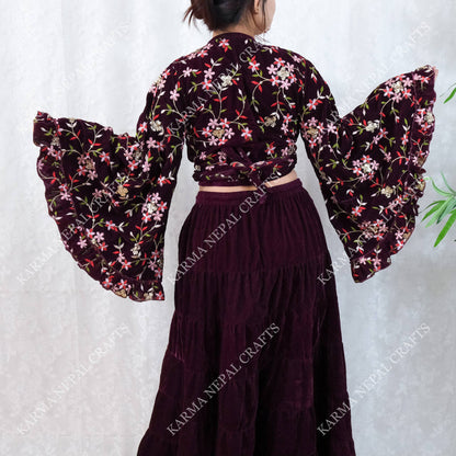 Velvet Hand Embroidered Wrap Top - ivyandlavyboutique Karma Nepal Crafts