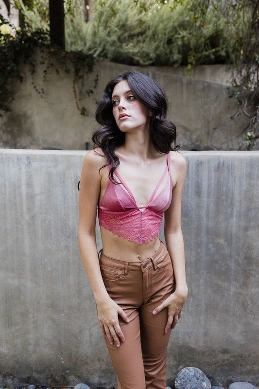 Velvet longline Lace Bralette - ivyandlavyboutique Leto Accessories