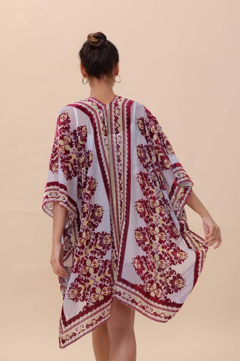 Velvet Rose Regal Kimono Cardigan - Sheer & Velvet!: Red - ivyandlavyboutique Leto Accessories