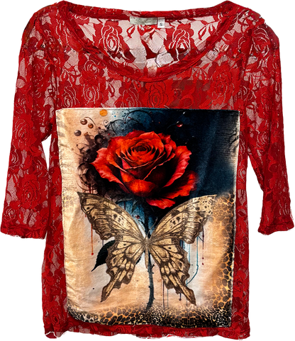 Velvet Roses & Butterfly Appliqué in Red - ivyandlavyboutique LeParisPetit by I Love Linen