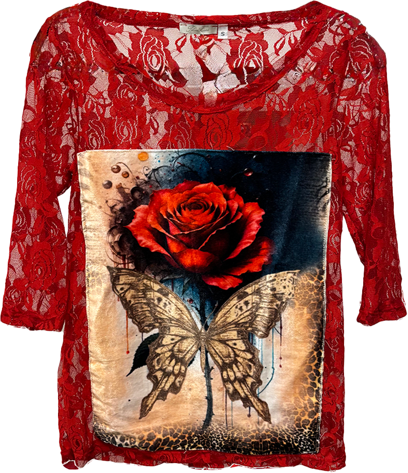 Velvet Roses & Butterfly Appliqué in Red - ivyandlavyboutique LeParisPetit by I Love Linen