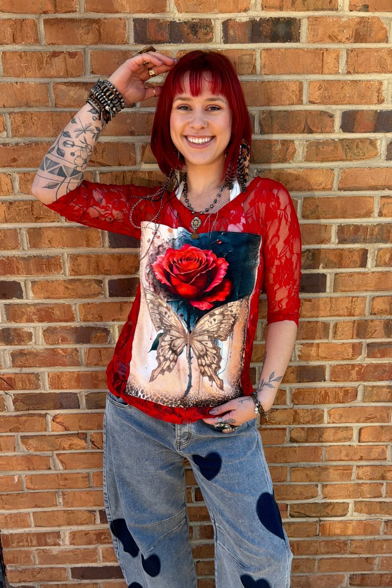 Velvet Roses & Butterfly Appliqué in Red - ivyandlavyboutique LeParisPetit by I Love Linen