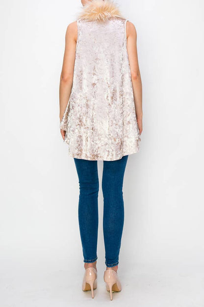VELVET VEST WITH FAUX FUR COLLAR - ivyandlavyboutique Origami Apparel ~ Lace and Crochet inspired